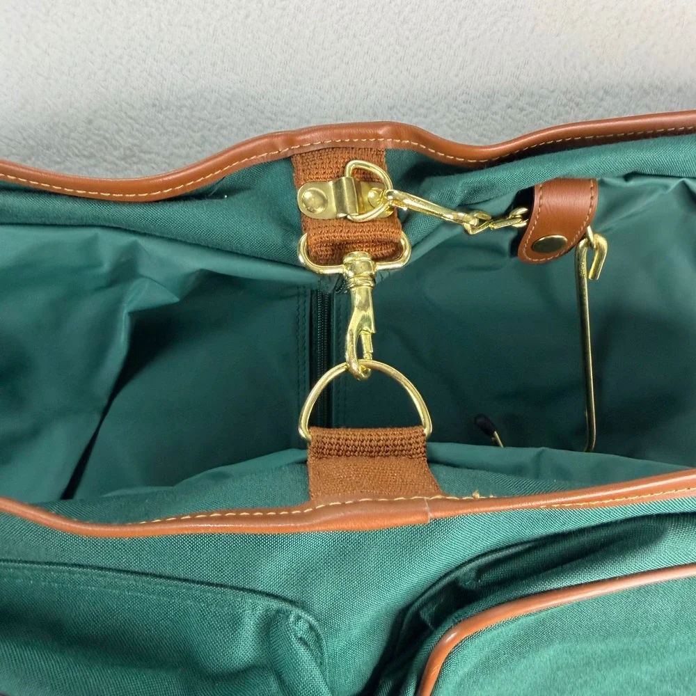 Polo Ralph Lauren Green Canvas Leather Trim Garment Bag Suit Carrier Travel Bag